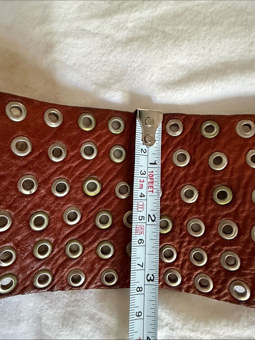 Brown Eyelet Leather Belt with Ornate Silver Buckle. - Picture 7 of 9